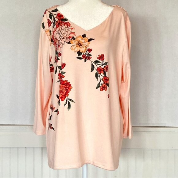 Chico's Petal Pink Floral Knit Top sz 3 - Picture 1 of 10